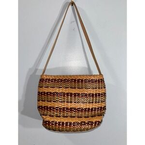 Fossil fine basket weave leather multicolor brown shoulder bag structured bottom